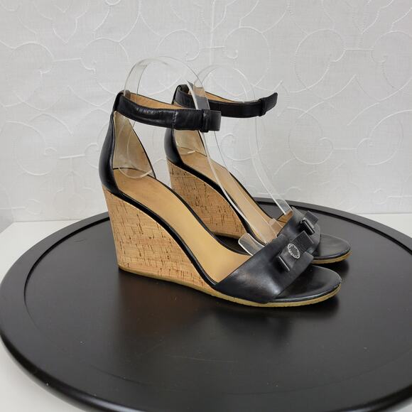 Marc by Marc Jacobs Logo Disc Womens Sandals Size 9 Black Cork Leather Wedge - Picture 5 of 16